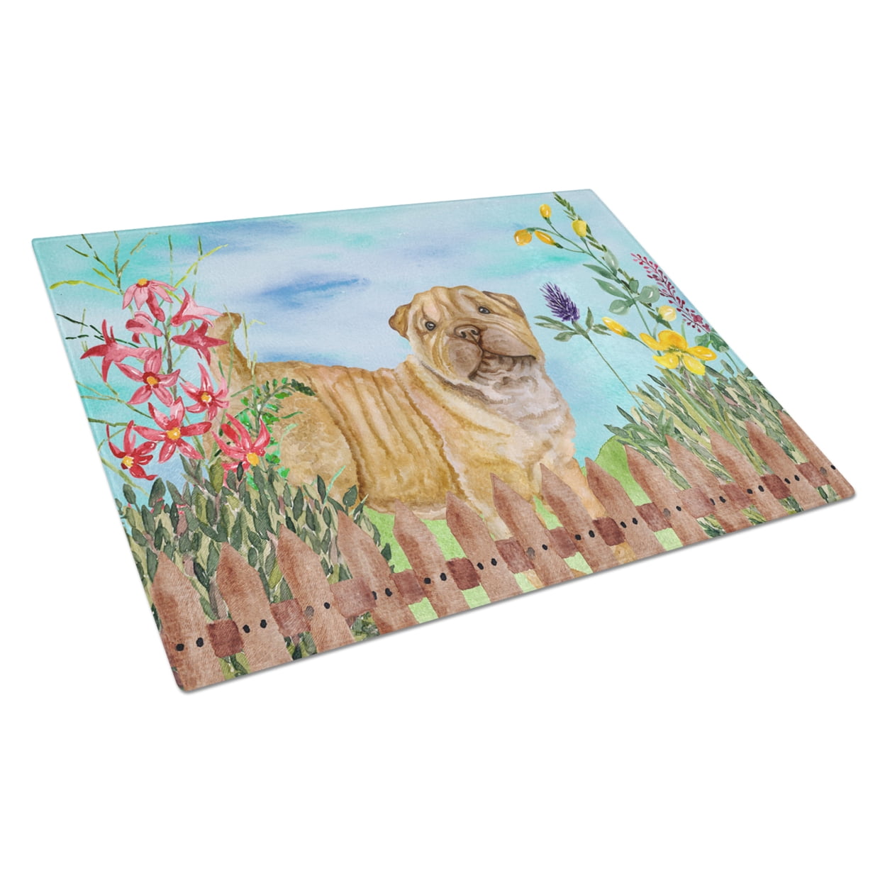 Shar Pei Puppy Spring Glass Cutting Board - Large