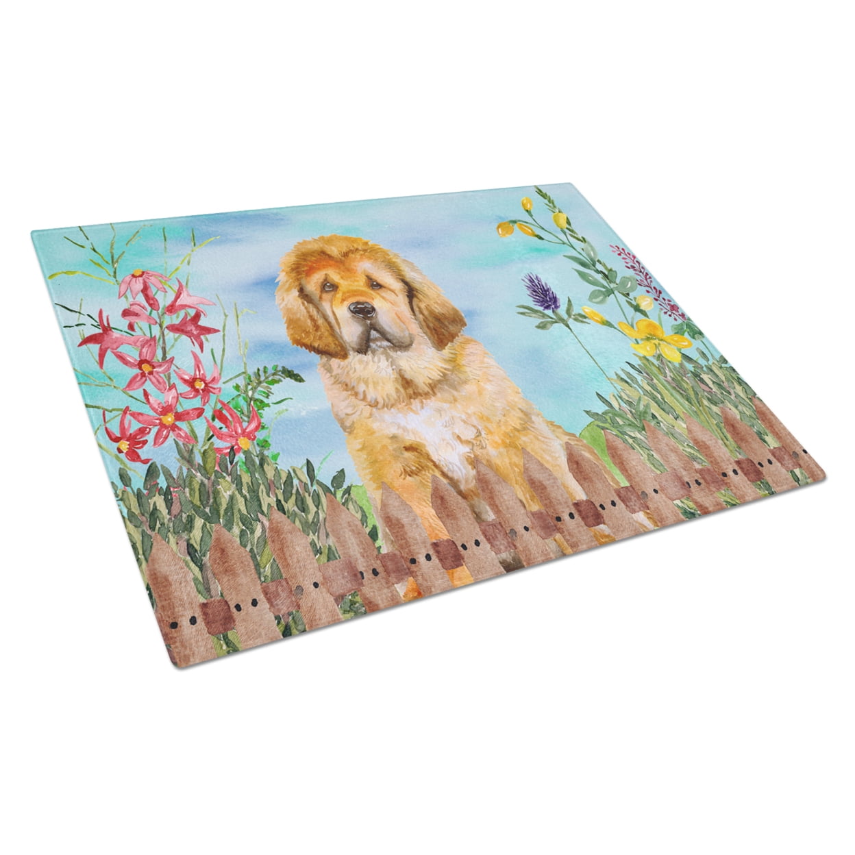 Tibetan Mastiff Spring Glass Cutting Board - Large