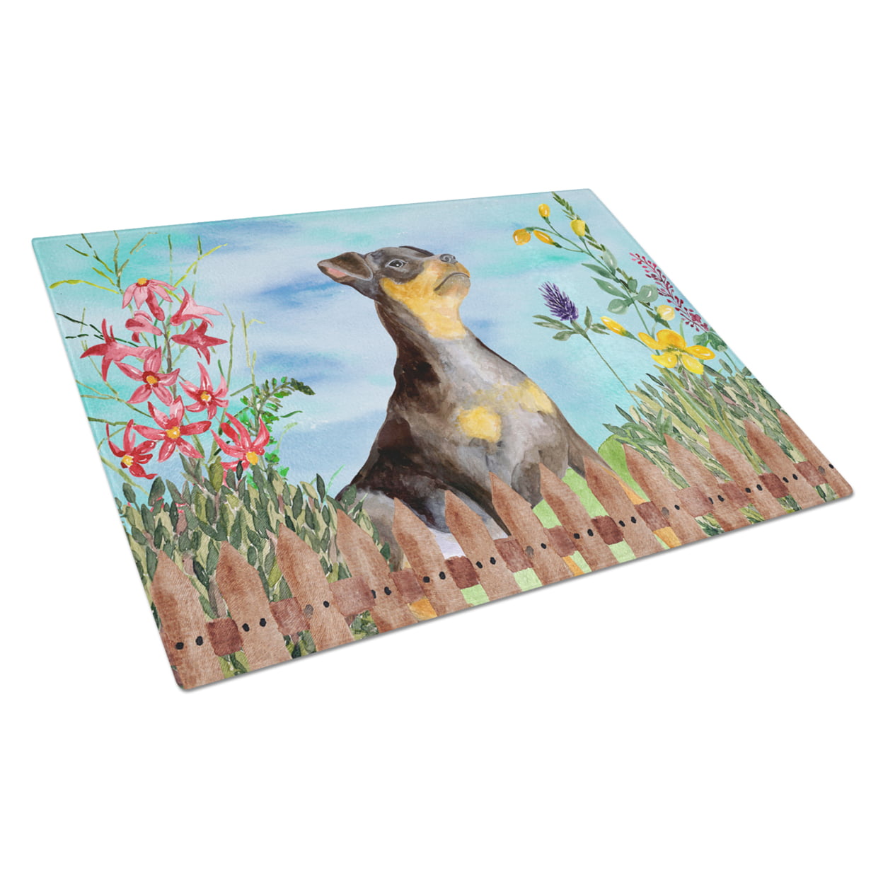 Picture of Carolines Treasures CK1286LCB Miniature Pinscher No.2 Spring Glass Cutting Board - Large