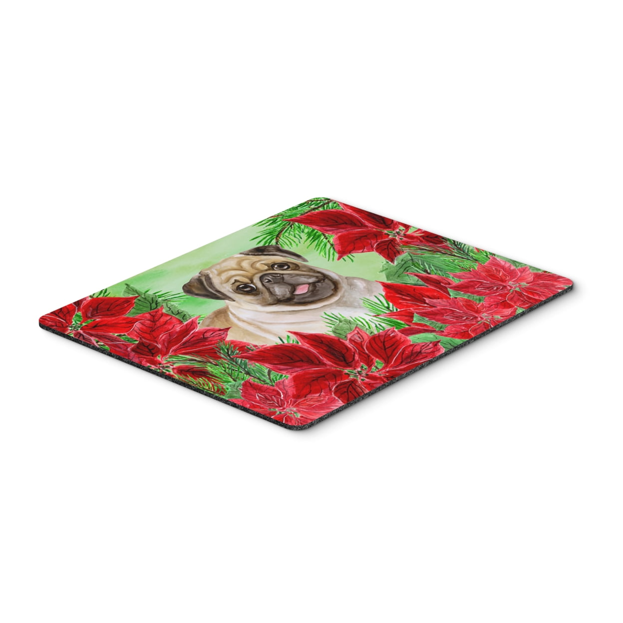 Fawn Pug Poinsettas Mouse Pad, Hot Pad or Trivet
