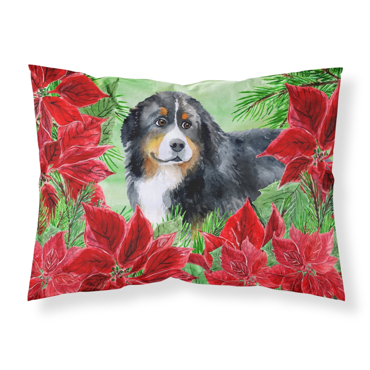 Bernese Mountain Dog Poinsettas Fabric Standard Pillowcase