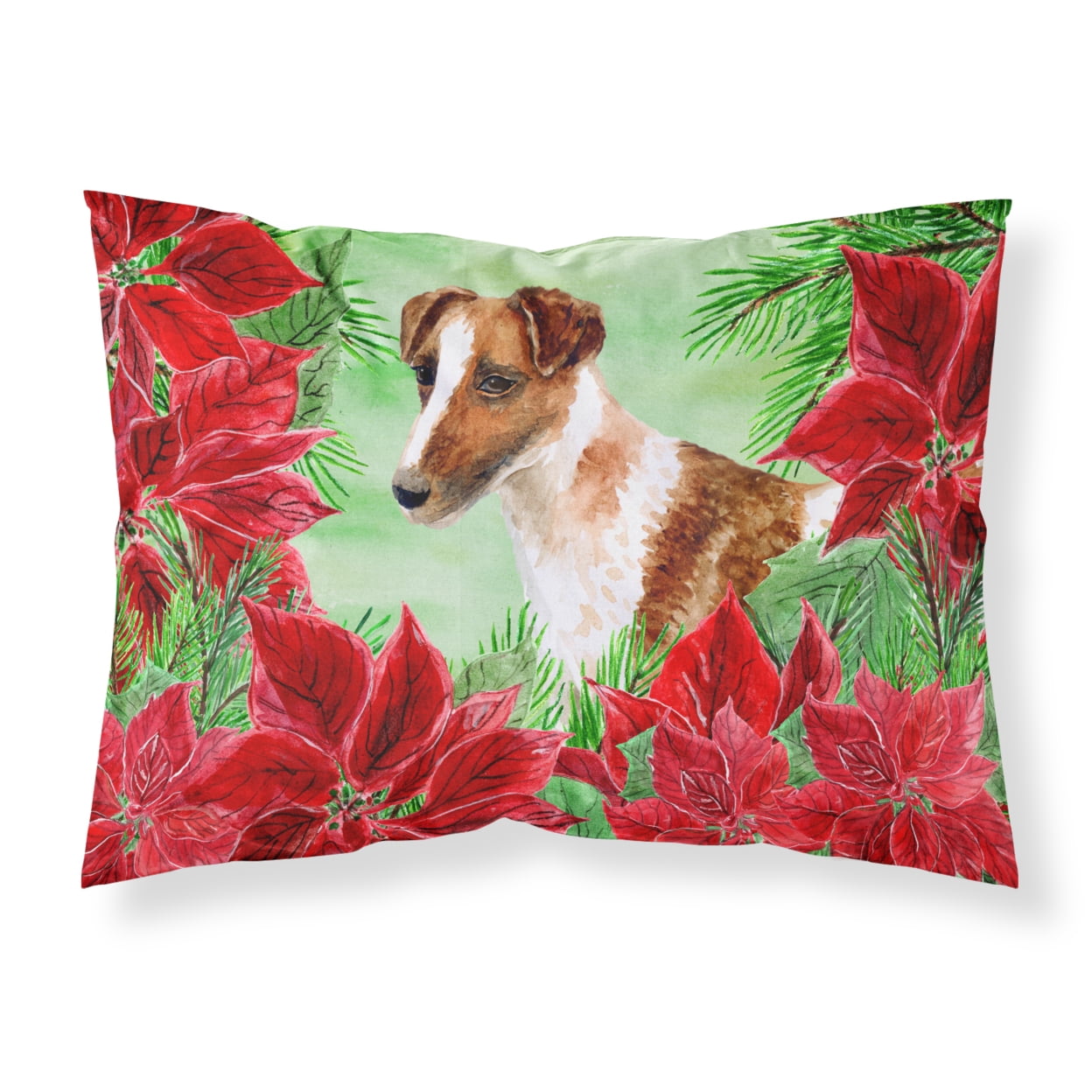 CK1296PILLOWCASE Smooth Fox Terrier Poinsettas Fabric Standard Pillowcase