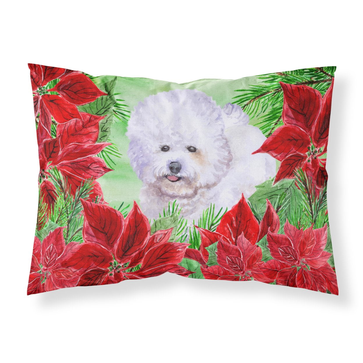 Bichon Frise Poinsettas Fabric Standard Pillowcase