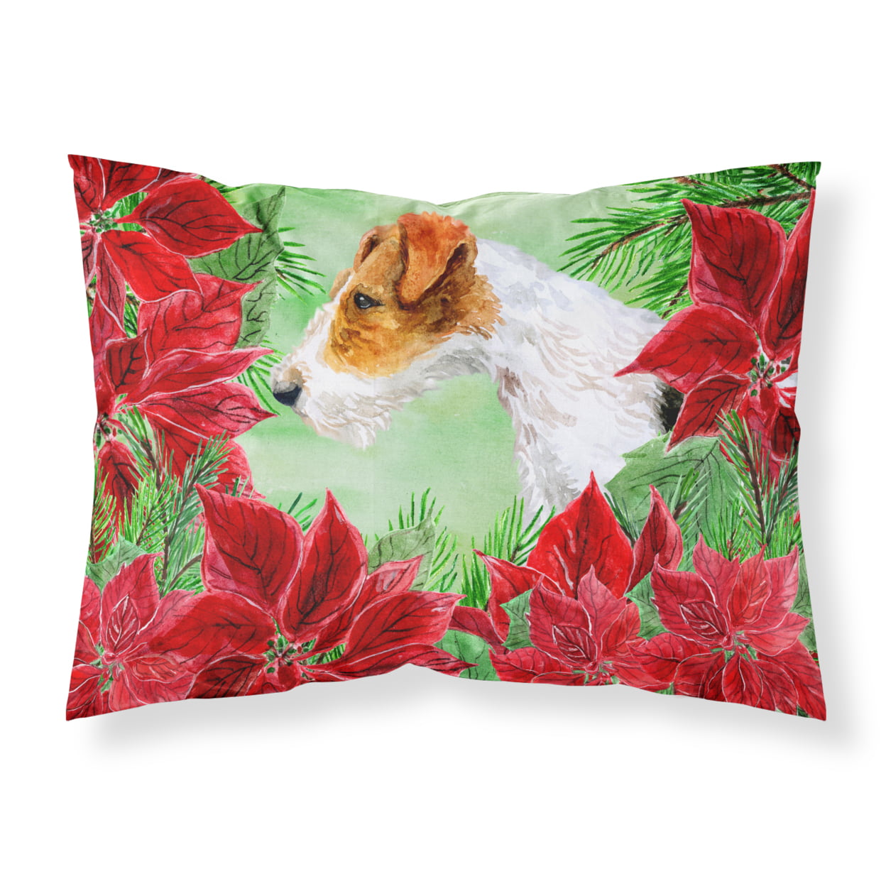 Fox Terrier Poinsettas Fabric Standard Pillowcase