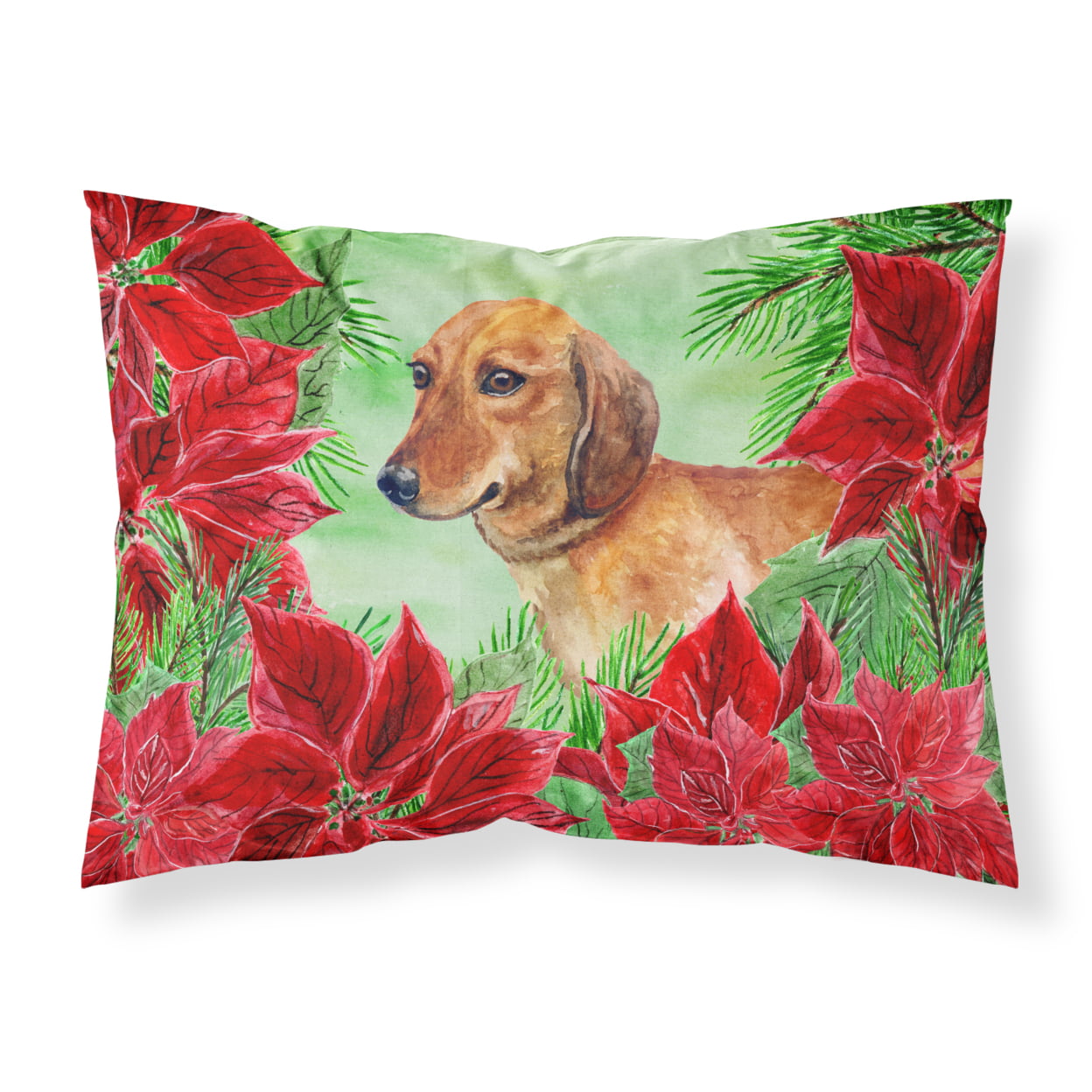 Dachshund Poinsettas Fabric Standard Pillowcase