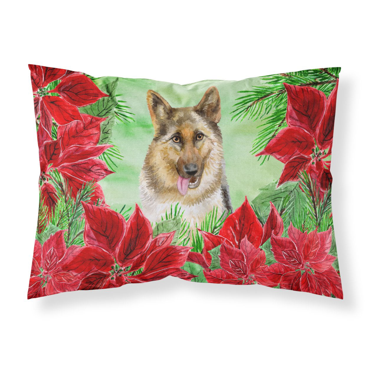 German Shepherd Poinsettas Fabric Standard Pillowcase