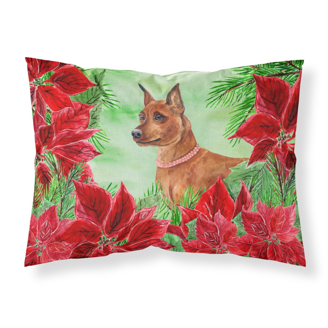 Miniature Pinscher Poinsettas Fabric Standard Pillowcase