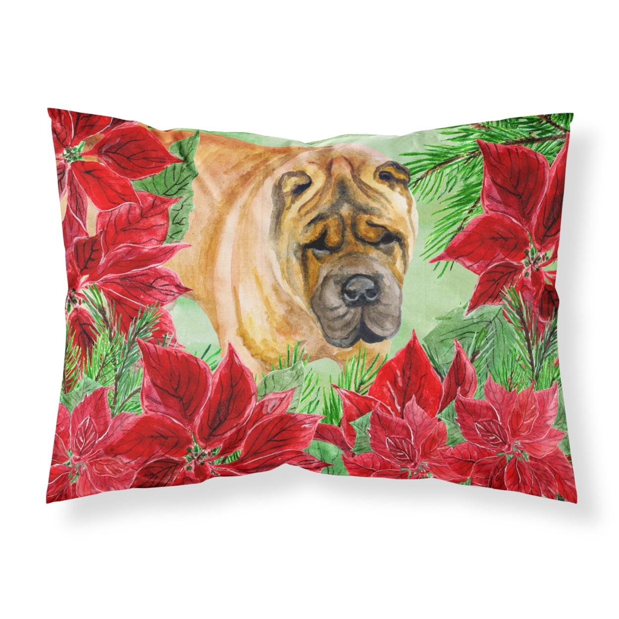 Shar Pei Poinsettas Fabric Standard Pillowcase