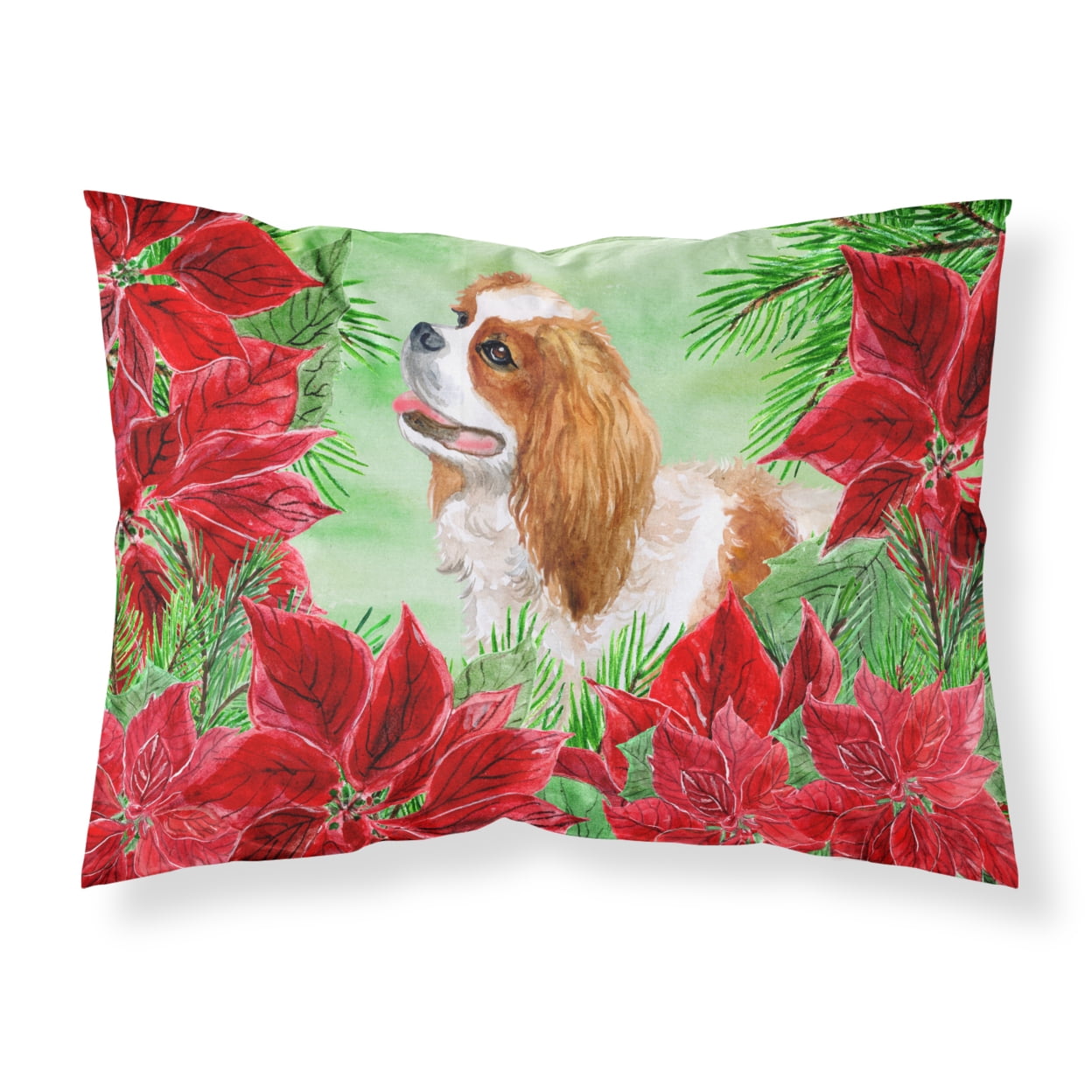 Cavalier Spaniel Poinsettas Fabric Standard Pillowcase