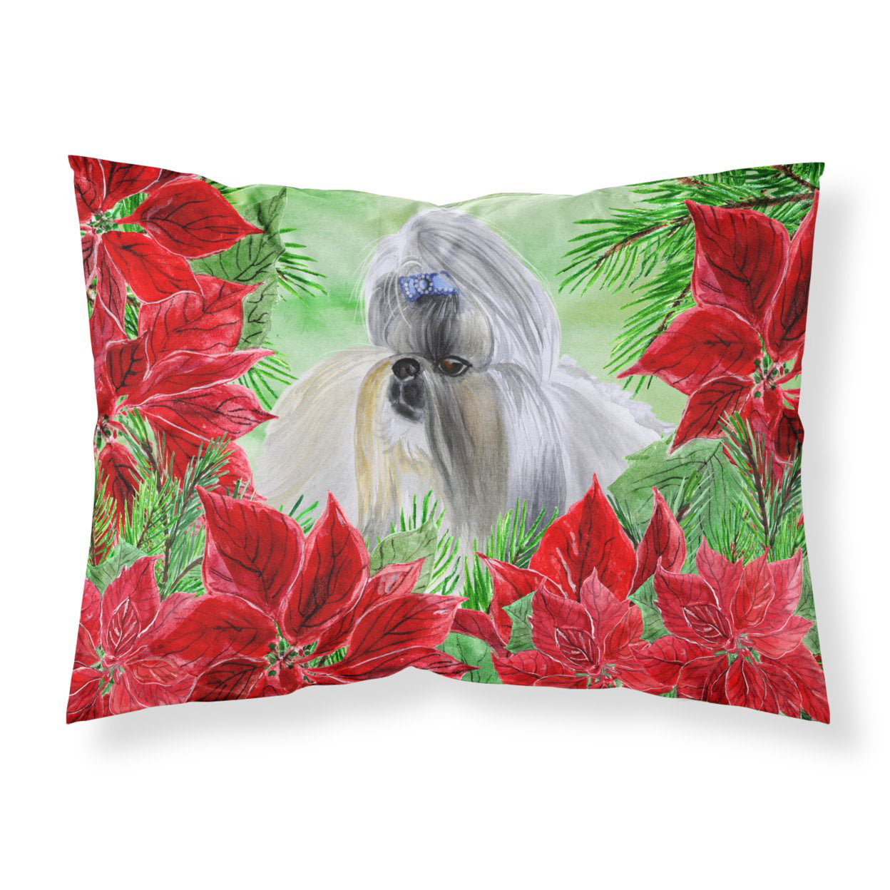 Shih Tzu Poinsettas Fabric Standard Pillowcase