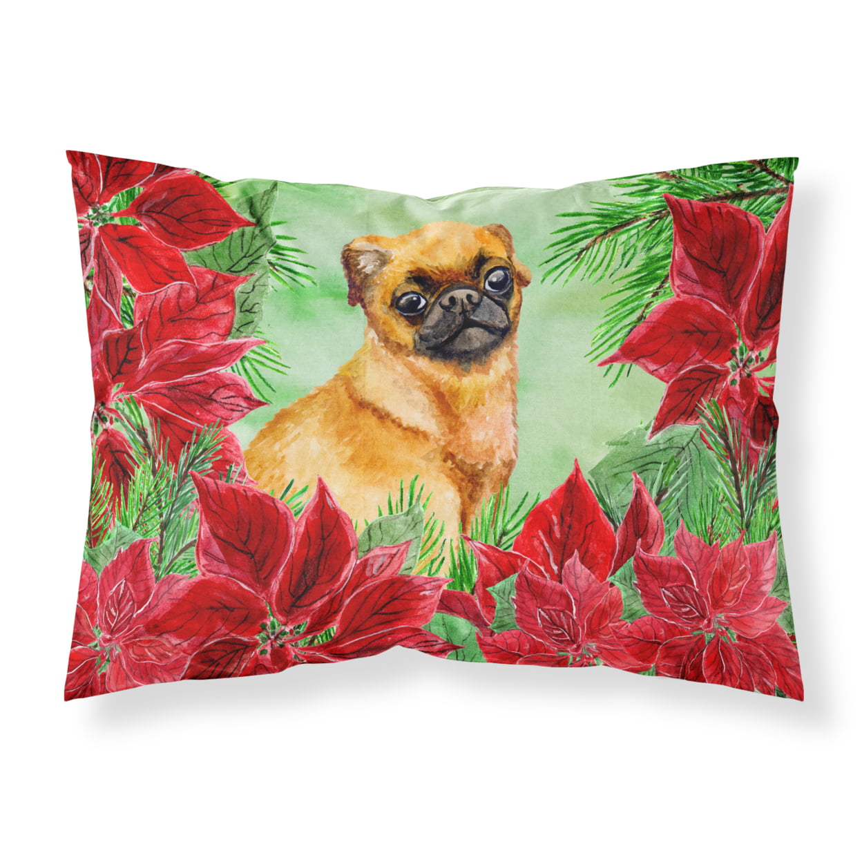 Small Brabant Griffon Poinsettas Fabric Standard Pillowcase