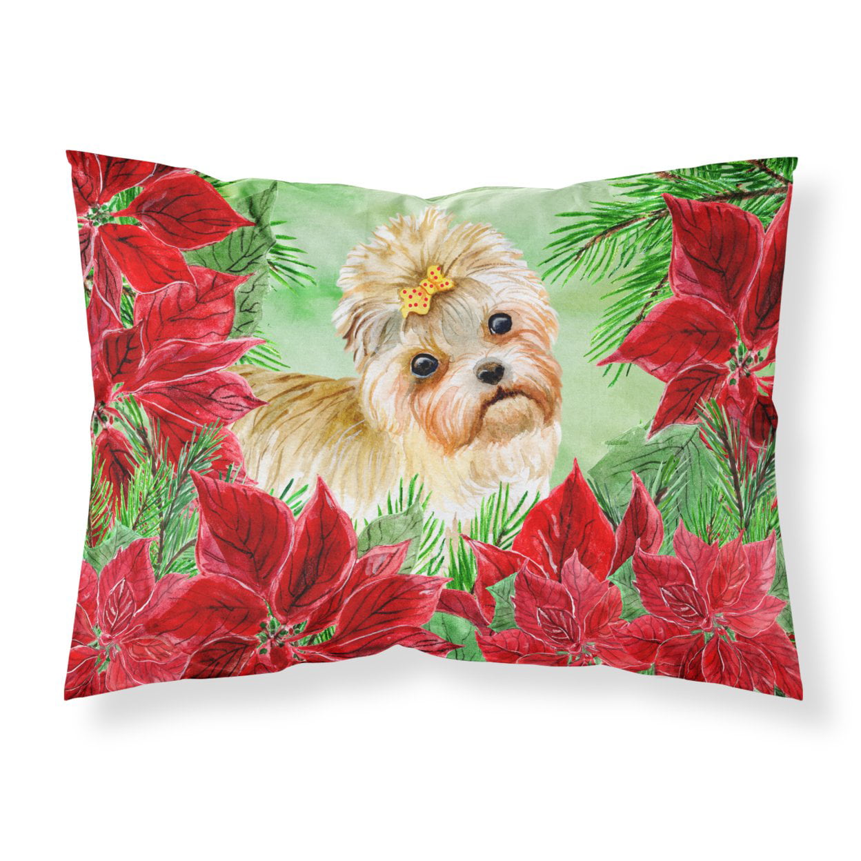 Morkie Poinsettas Fabric Standard Pillowcase