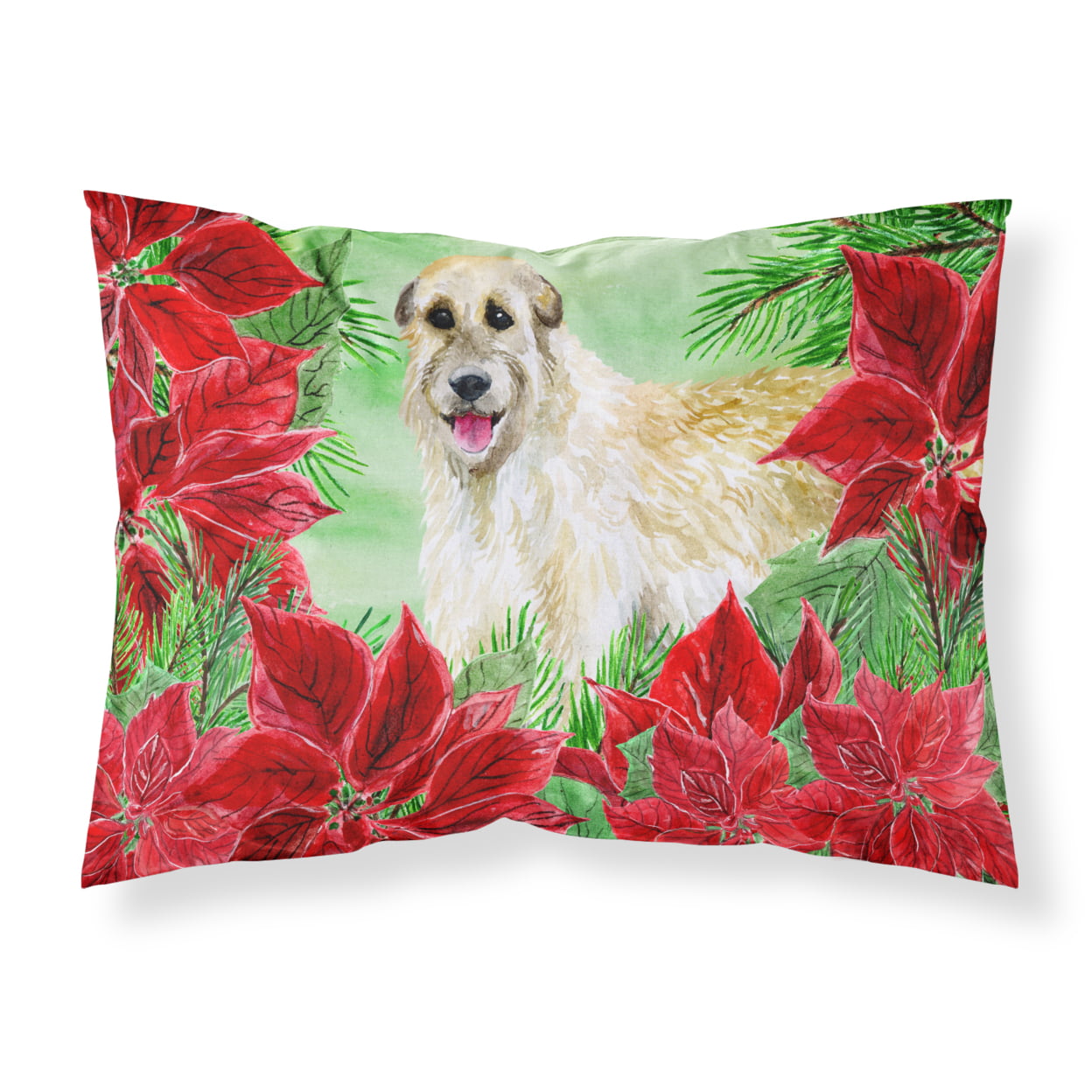 Irish Wolfhound Poinsettas Fabric Standard Pillowcase