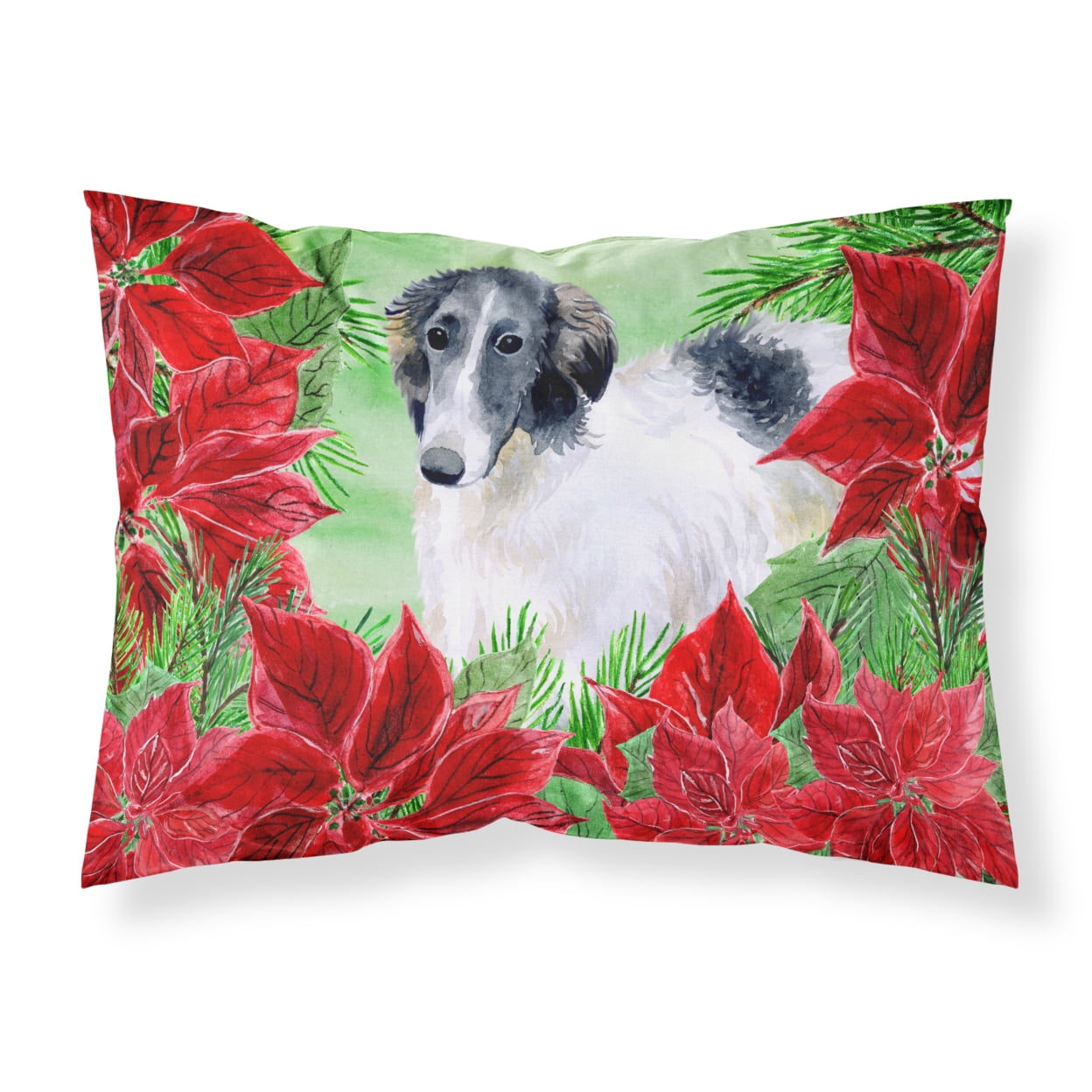 Borzoi Poinsettas Fabric Standard Pillowcase
