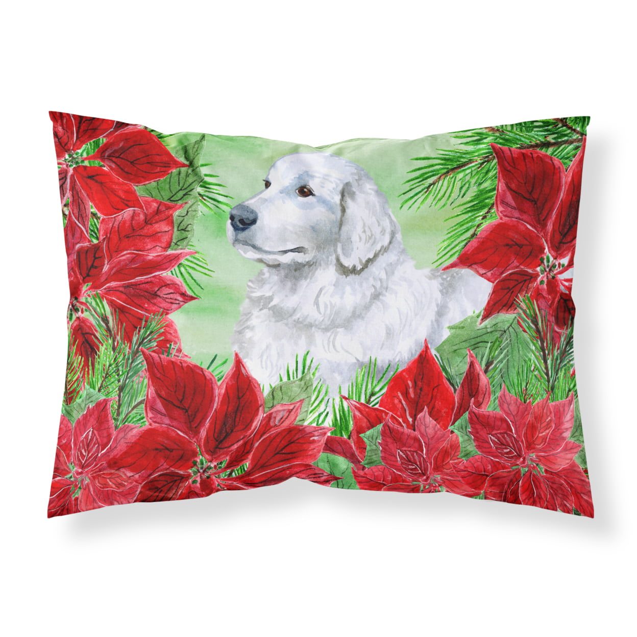 Maremma Sheepdog Poinsettas Fabric Standard Pillowcase