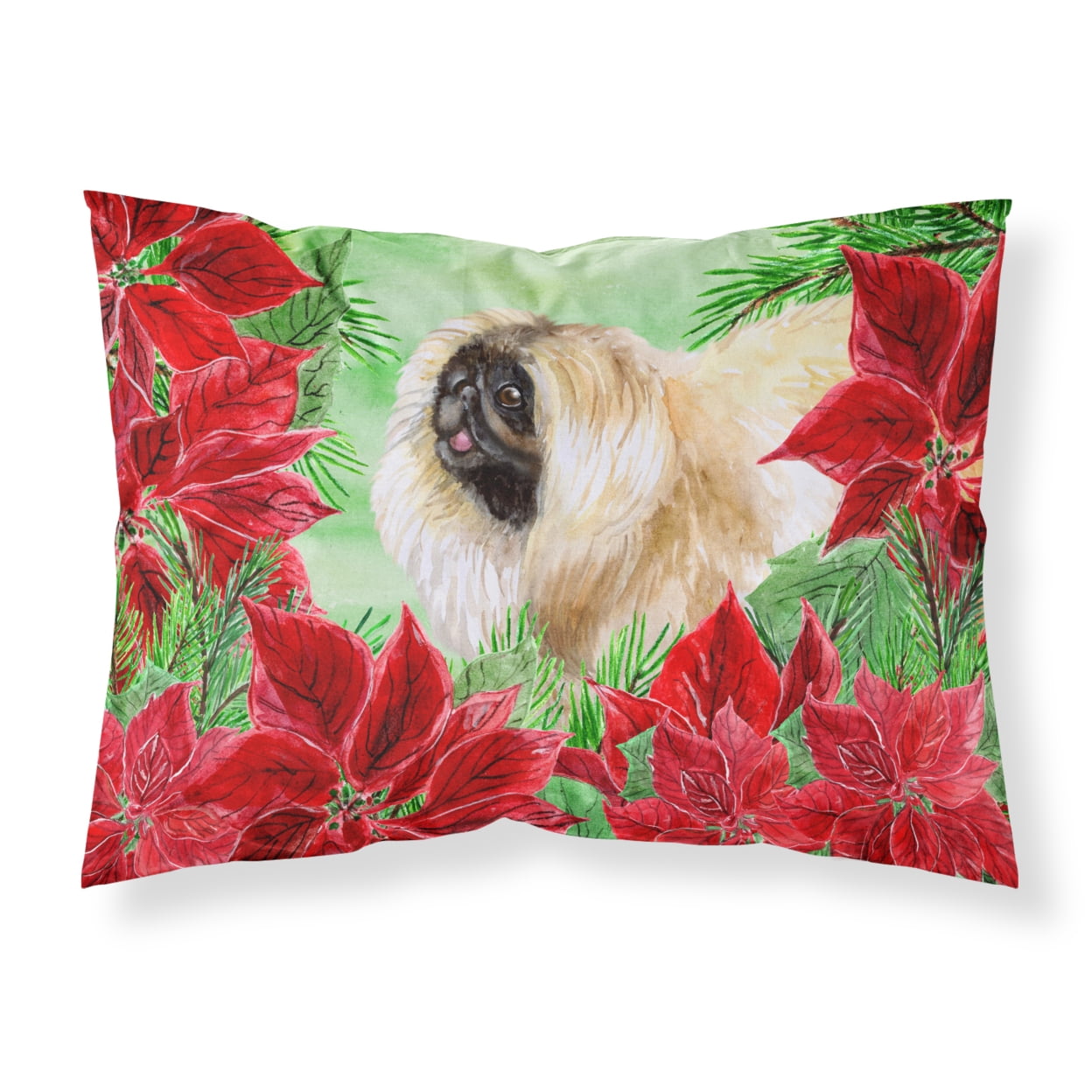 Pekingese Poinsettas Fabric Standard Pillowcase