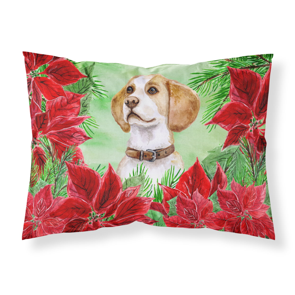 Beagle Poinsettas Fabric Standard Pillowcase