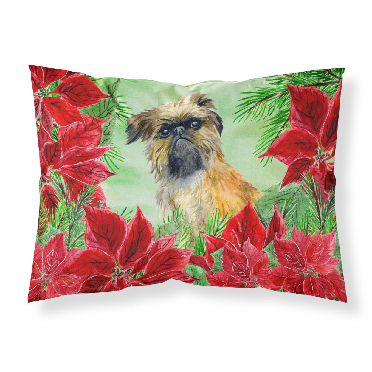 Brussels Griffon Poinsettas Fabric Standard Pillowcase