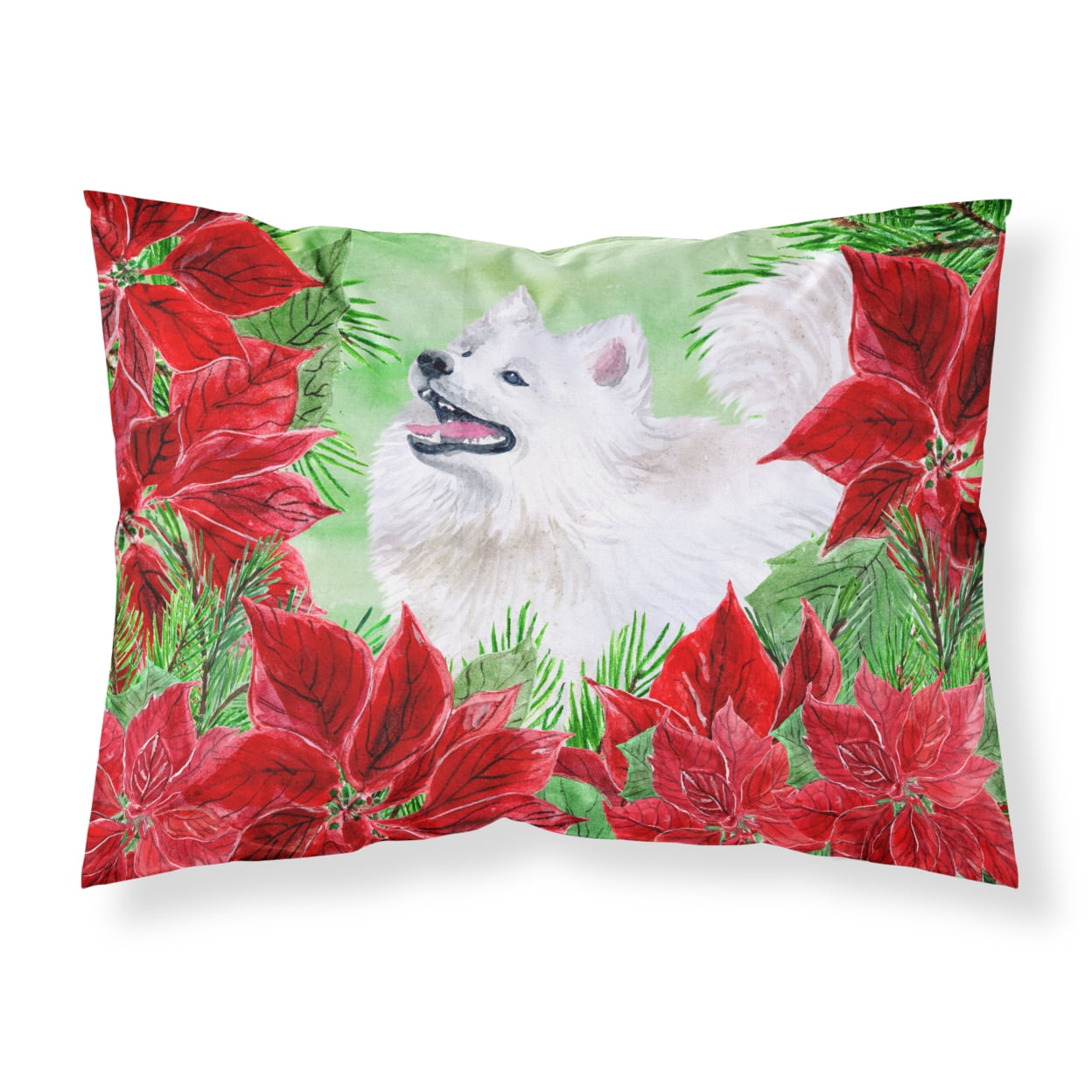Samoyed Poinsettas Fabric Standard Pillowcase