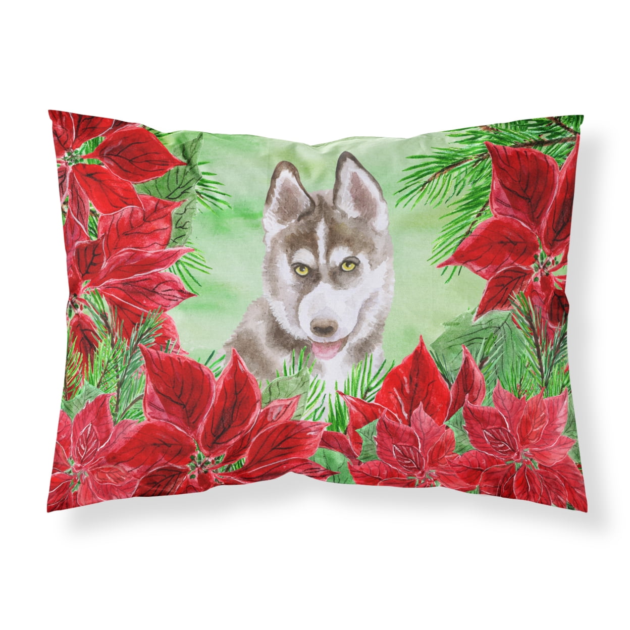 Siberian Husky Grey Poinsettas Fabric Standard Pillowcase