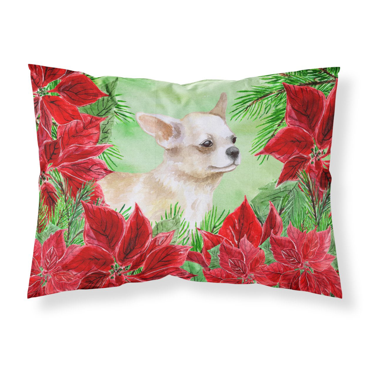 Chihuahua Leg up Poinsettas Fabric Standard Pillowcase