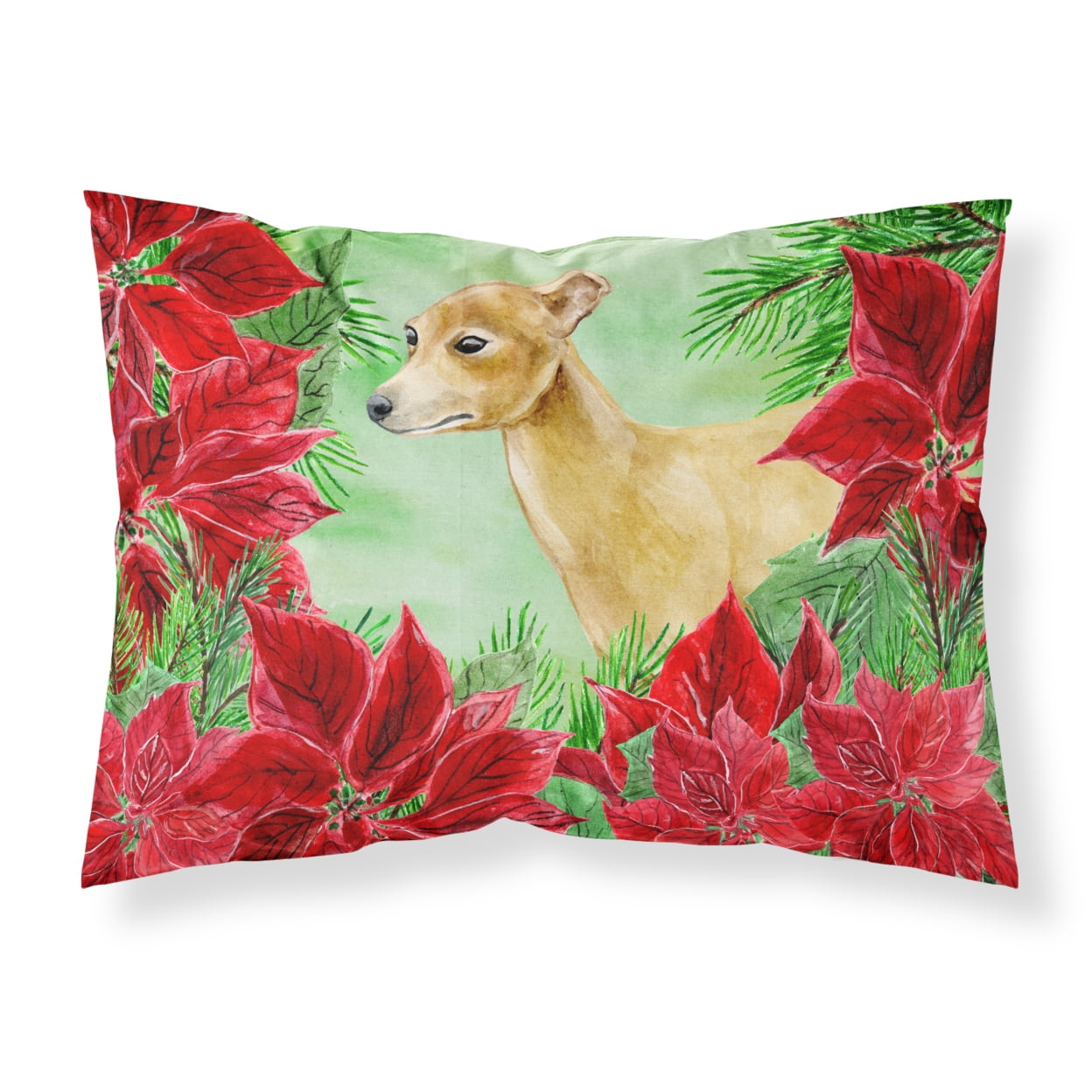 Italian Greyhound Poinsettas Fabric Standard Pillowcase