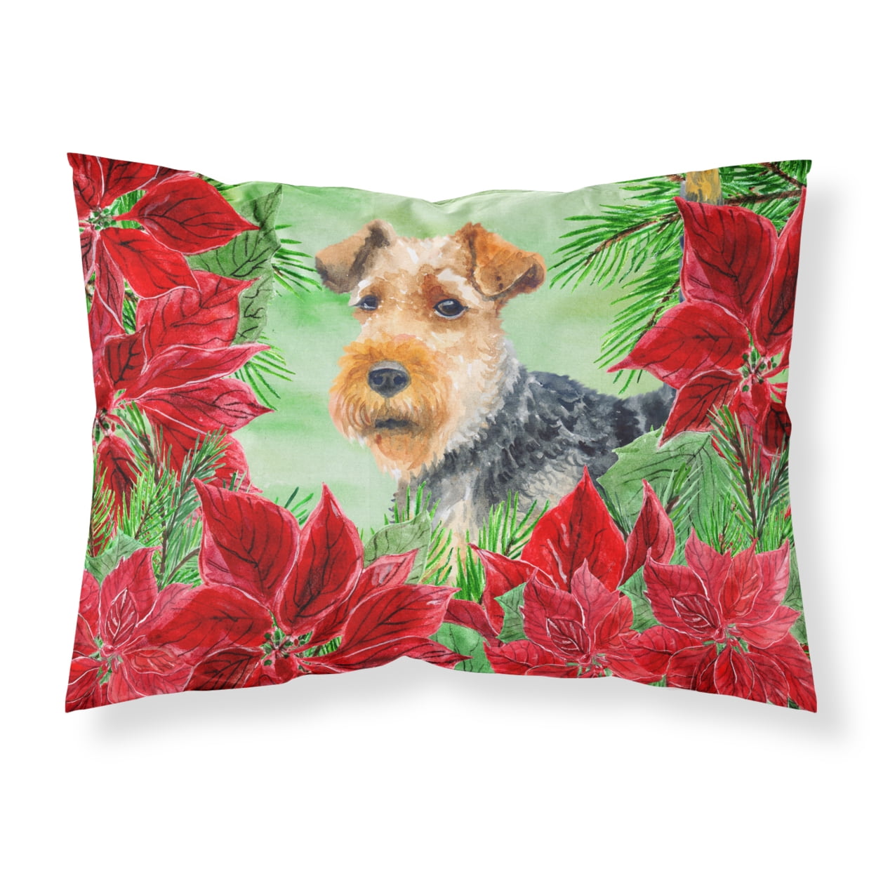 Welsh Terrier Poinsettas Fabric Standard Pillowcase