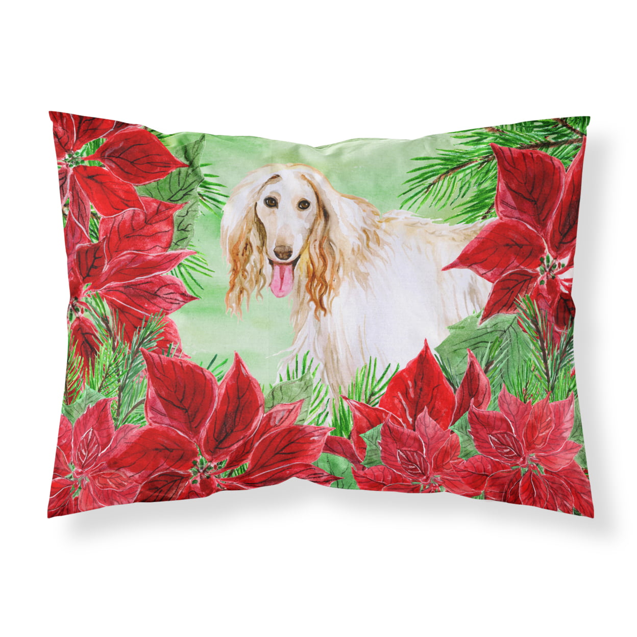 Afghan Hound Poinsettas Fabric Standard Pillowcase