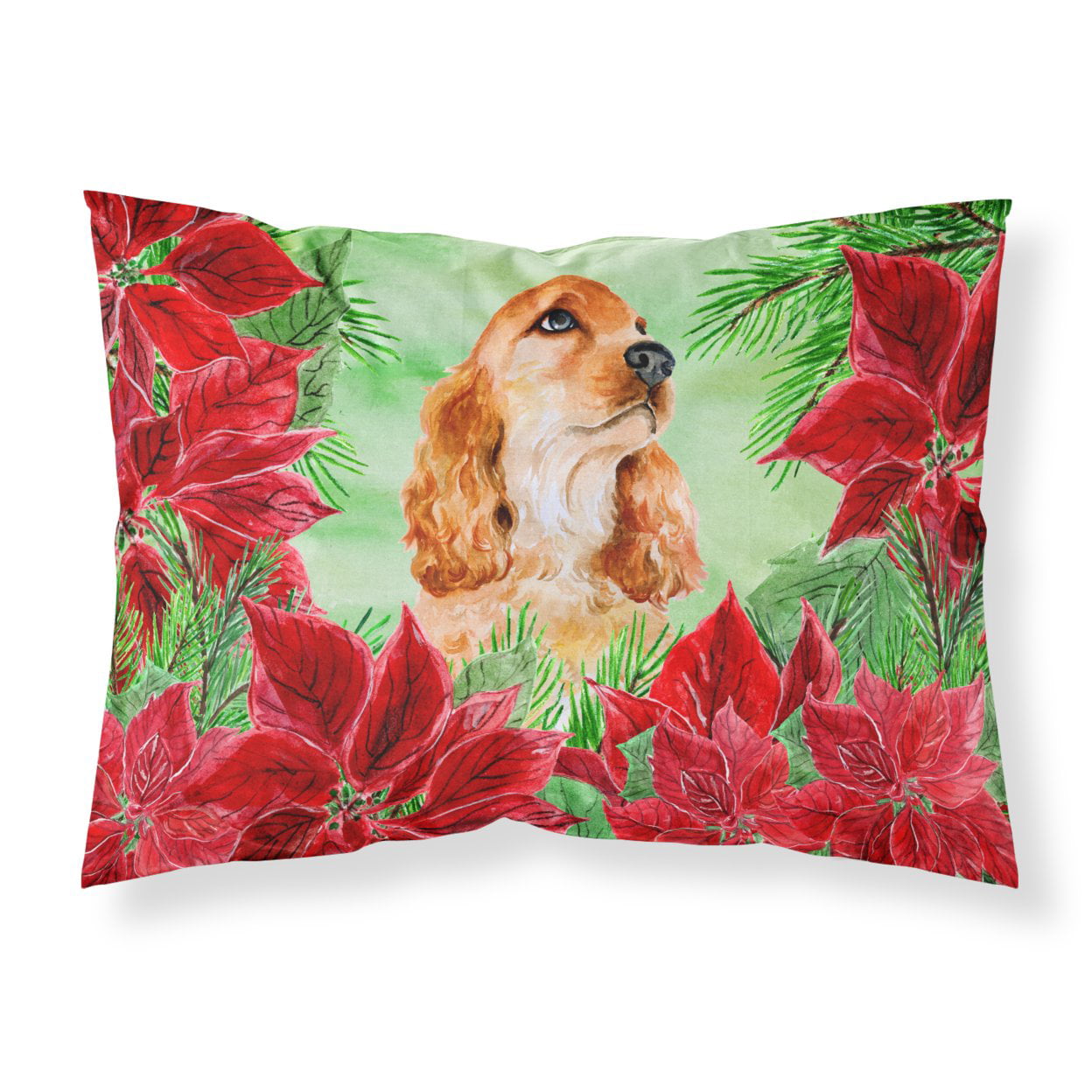 Cocker Spaniel Poinsettas Fabric Standard Pillowcase
