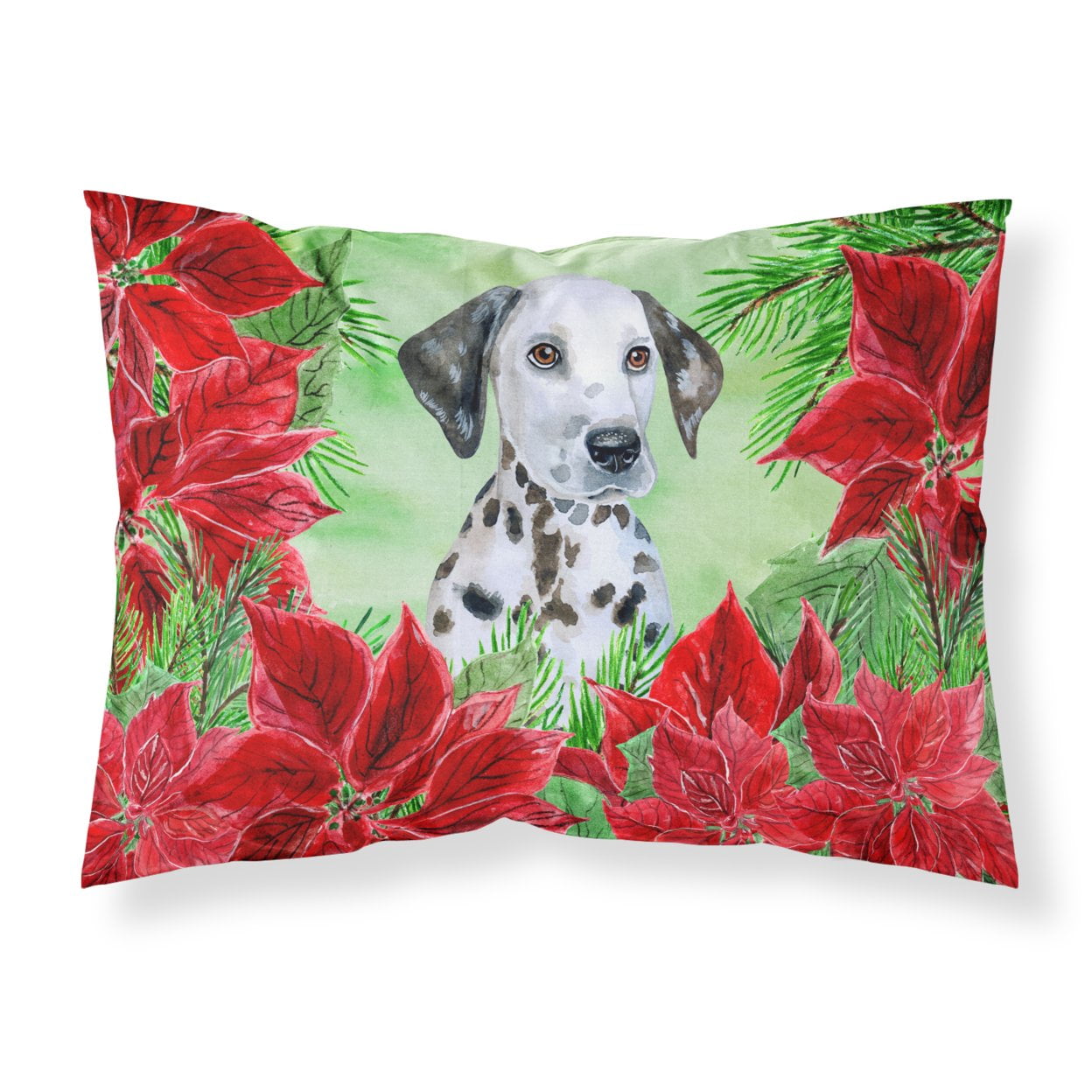 Dalmatian Puppy Poinsettas Fabric Standard Pillowcase