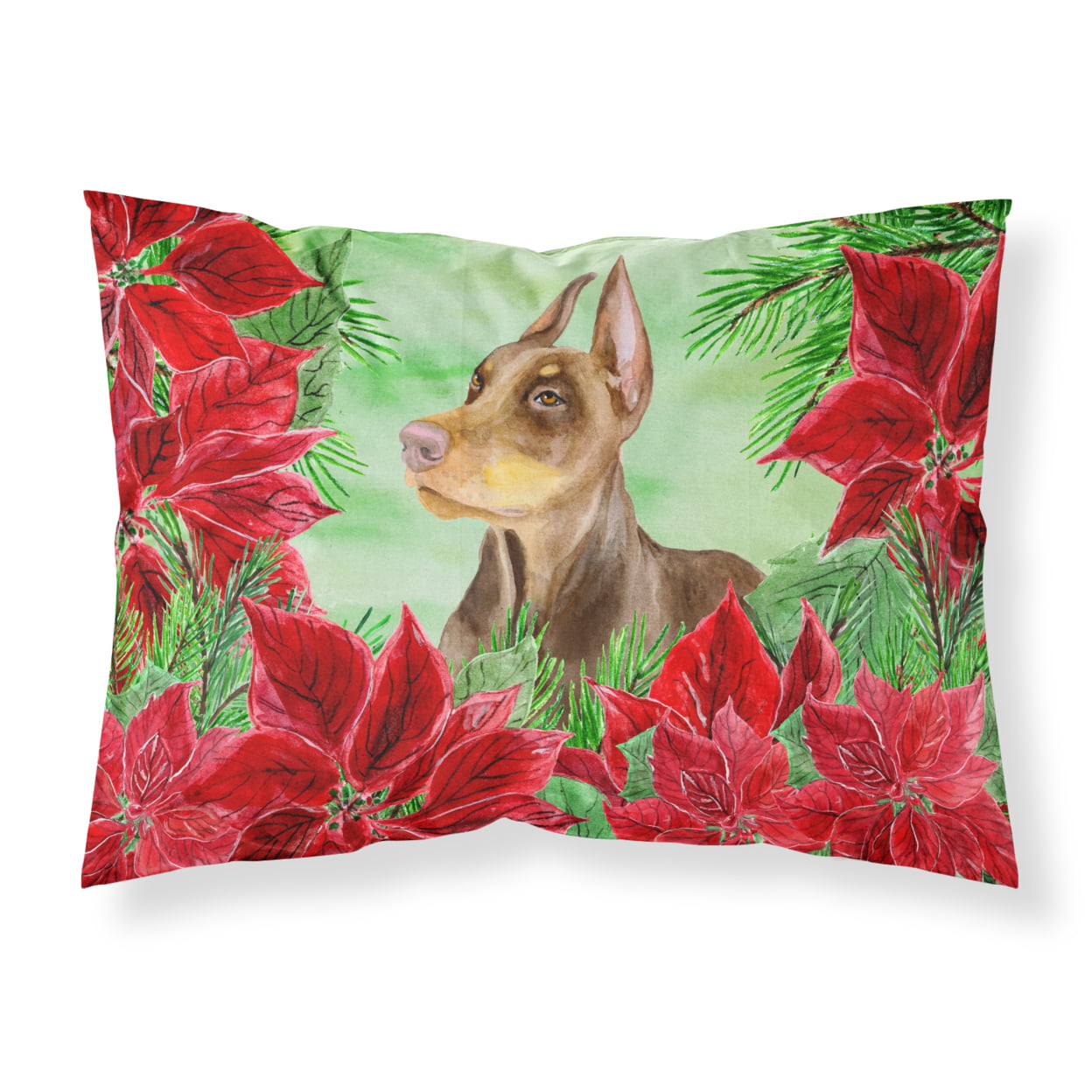 Doberman Pinscher Poinsettas Fabric Standard Pillowcase