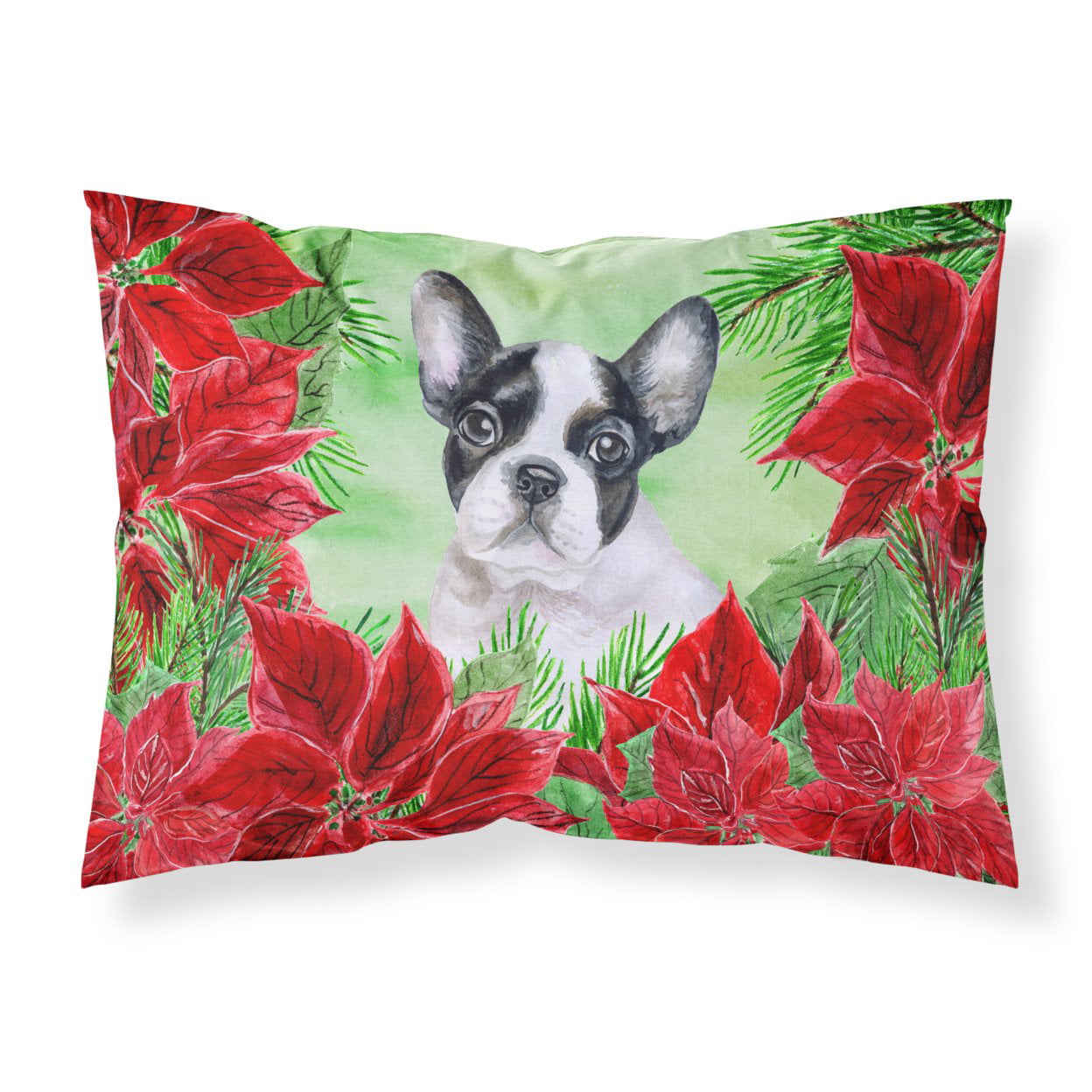 French Bulldog Black & White Poinsettas Fabric Standard Pillowcase