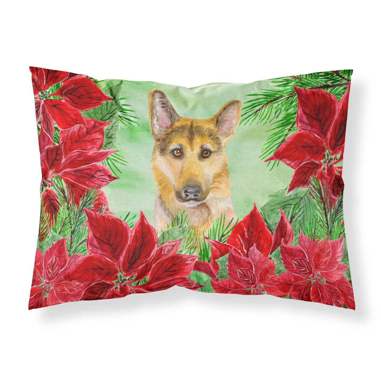 German Shepherd No.2 Poinsettas Fabric Standard Pillowcase