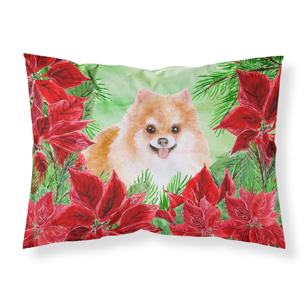 Pomeranian No.2 Poinsettas Fabric Standard Pillowcase
