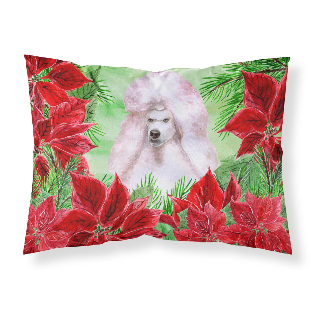White Standard Poodle Poinsettas Fabric Standard Pillowcase