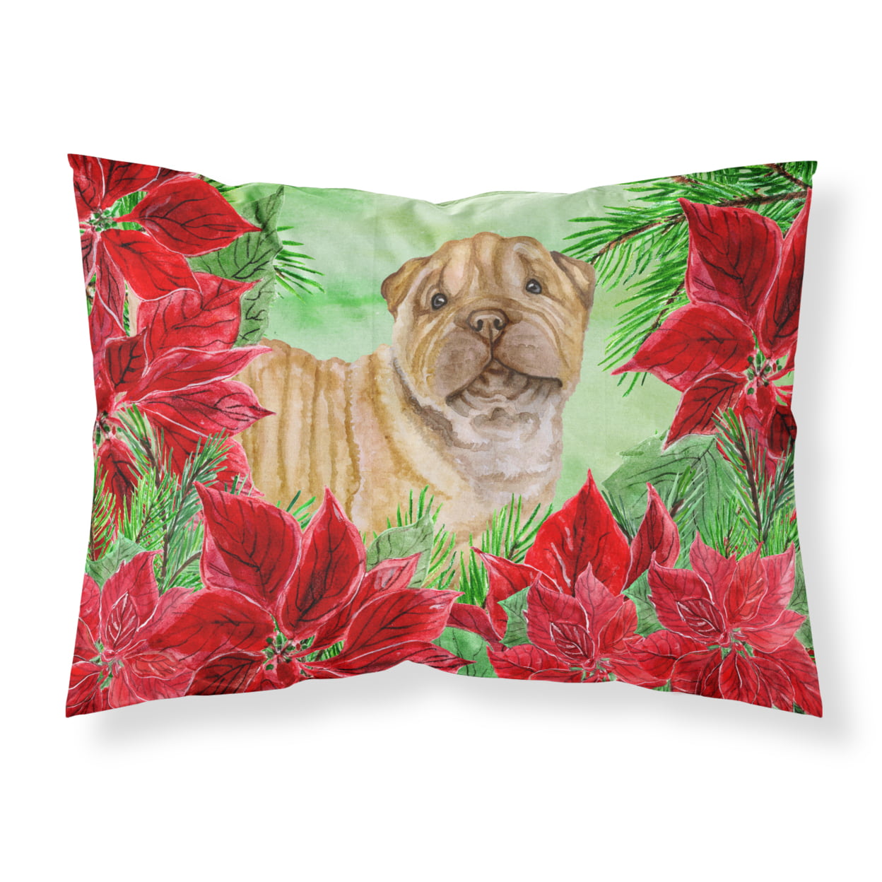 Shar Pei Puppy Poinsettas Fabric Standard Pillowcase