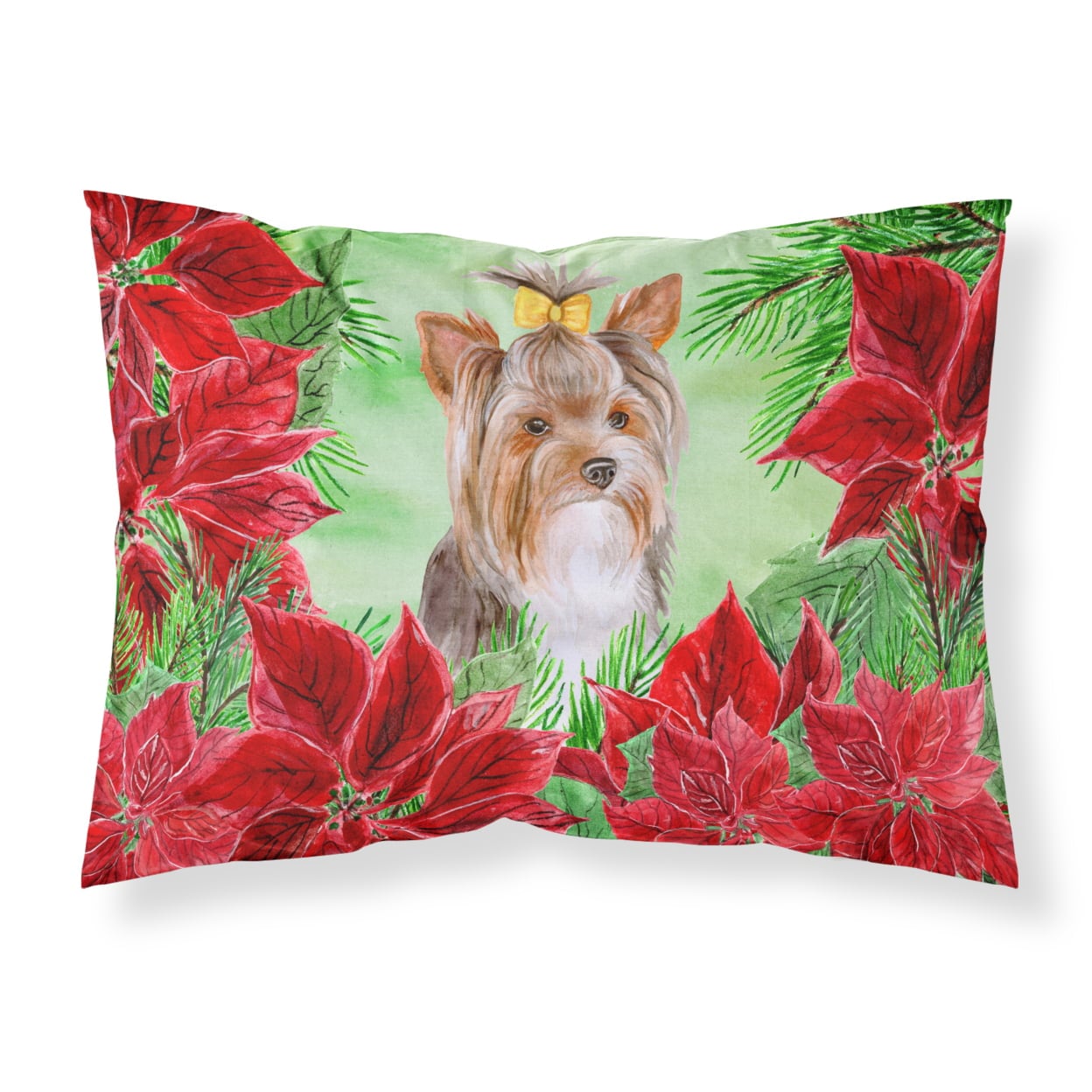 Yorkshire Terrier No.2 Poinsettas Fabric Standard Pillowcase