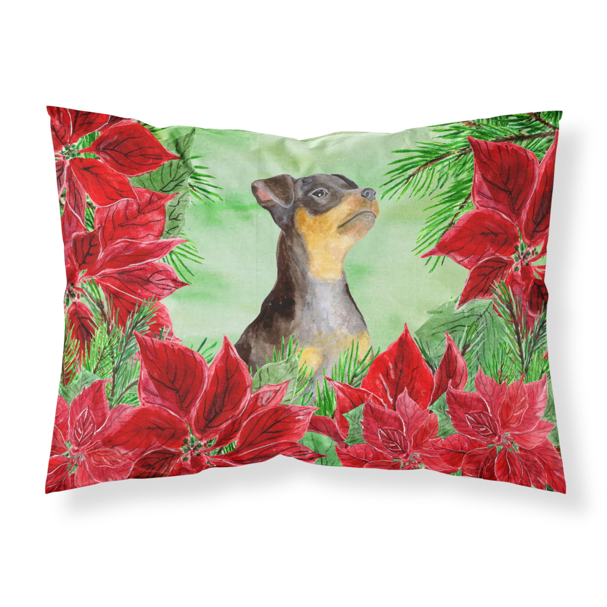 Miniature Pinscher No.2 Poinsettas Fabric Standard Pillowcase