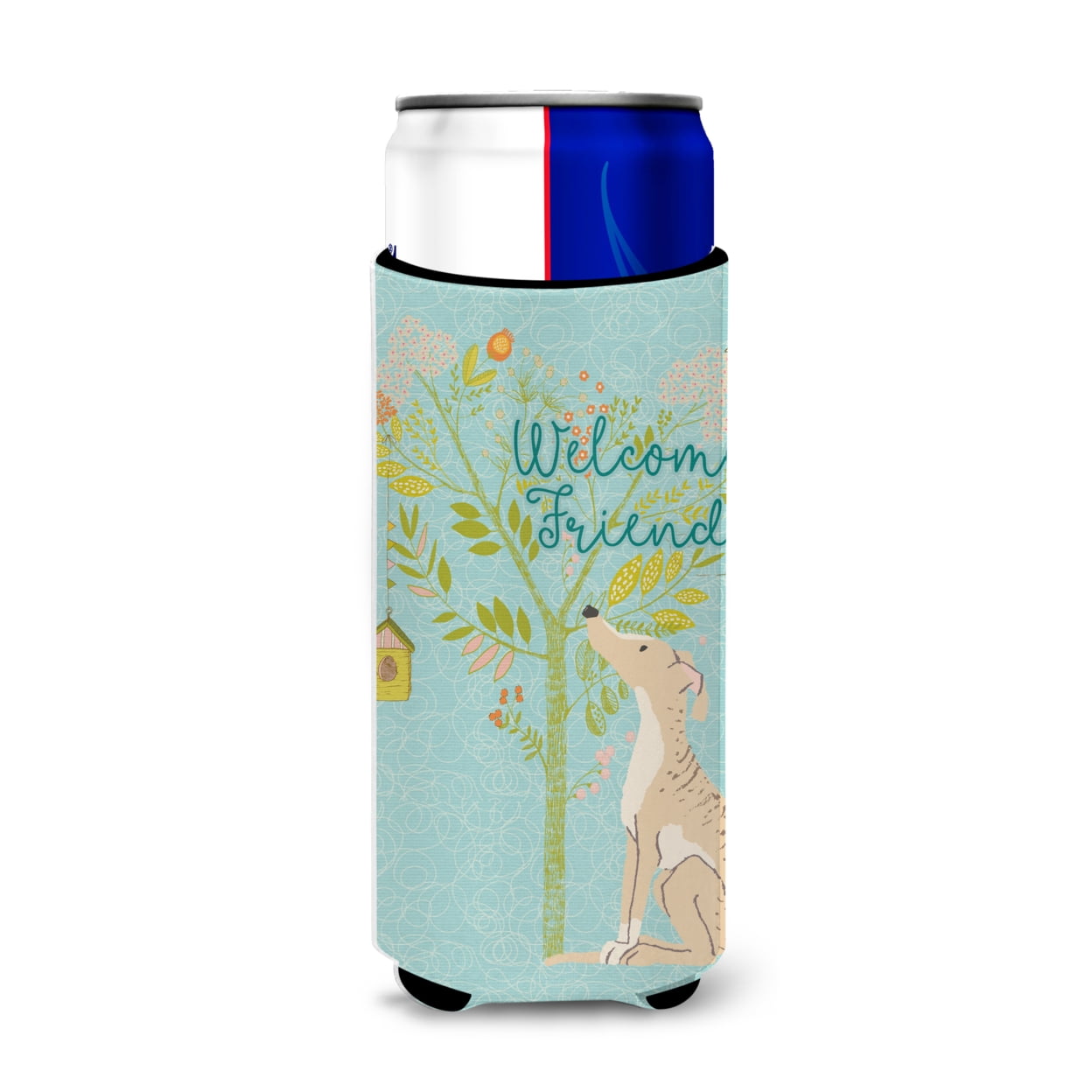 Welcome Friends Brindle Greyhound Michelob Ultra Hugger for Slim Cans