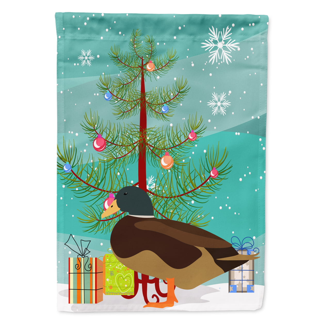 Silver Bantam Duck Christmas Flag Garden