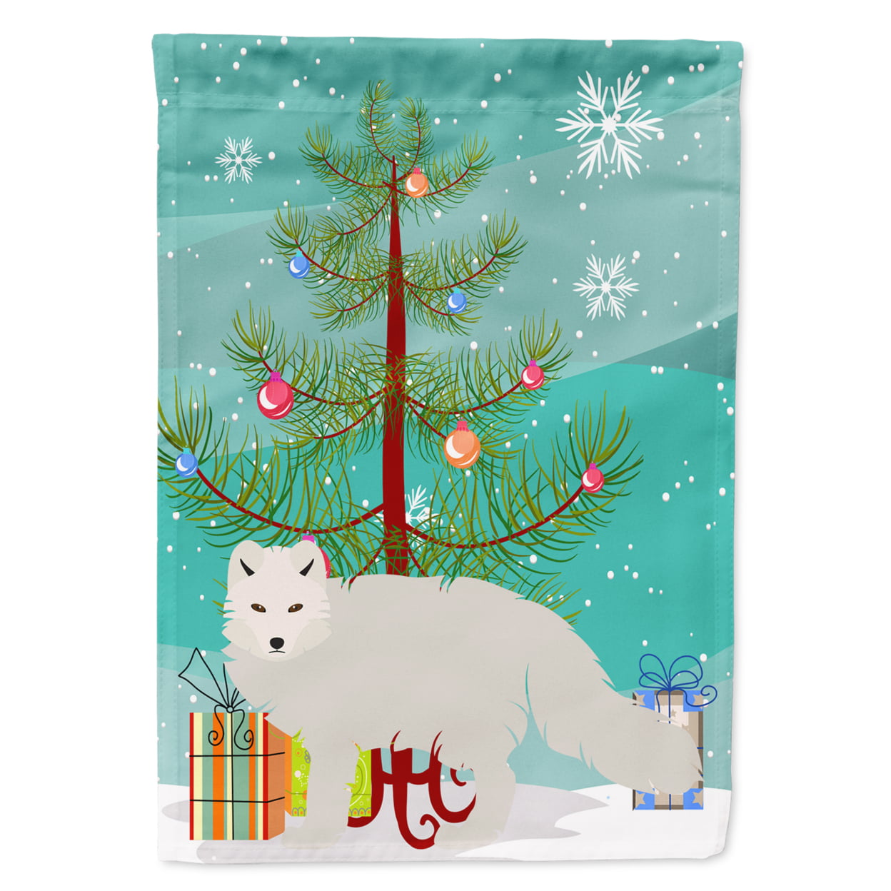 White Arctic Fox Christmas Flag Garden - Size