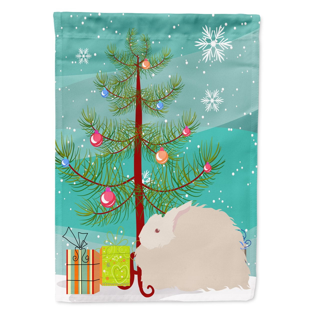 Fluffy Angora Rabbit Christmas Flag Garden