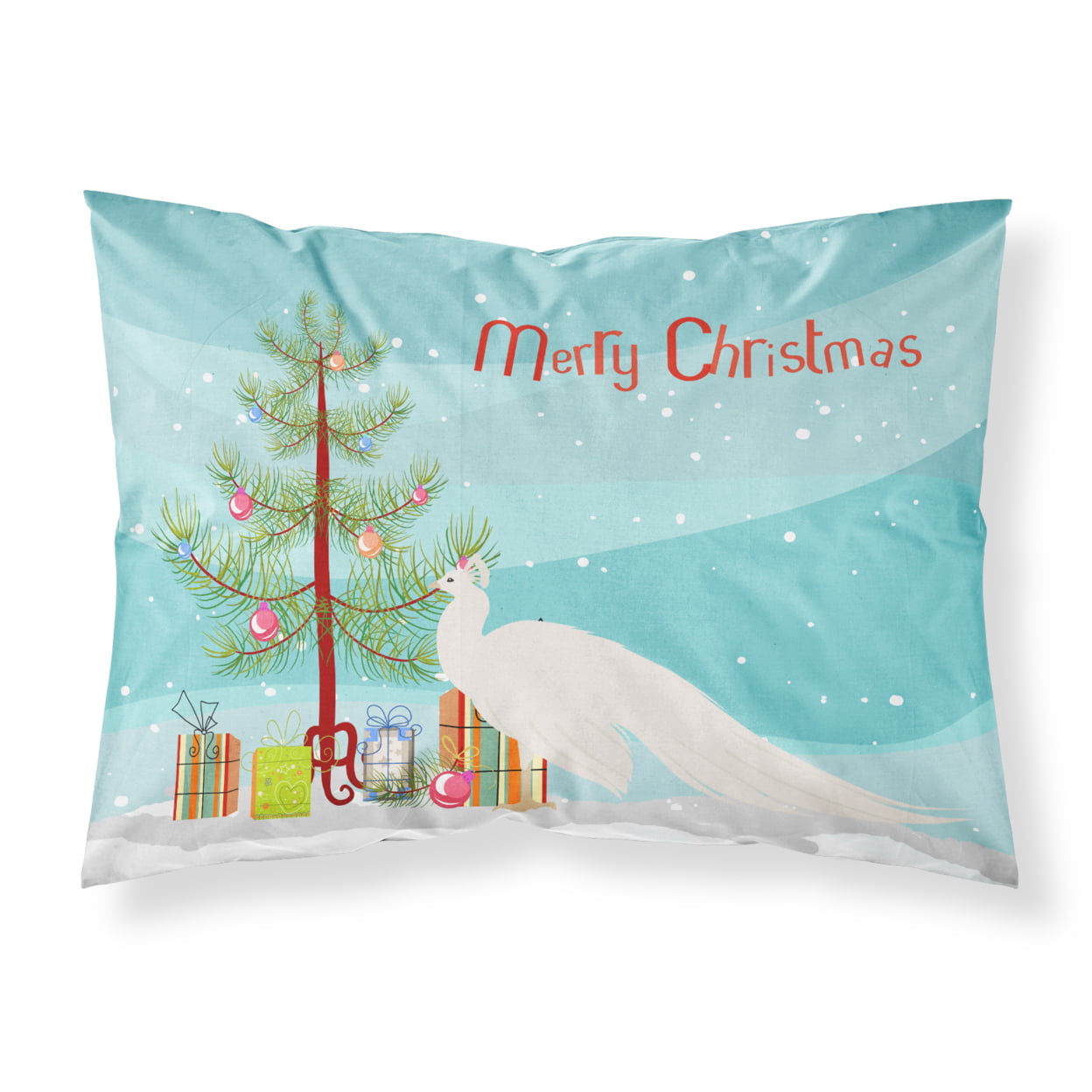 White Peacock Peafowl Christmas Fabric Standard Pillowcase - White