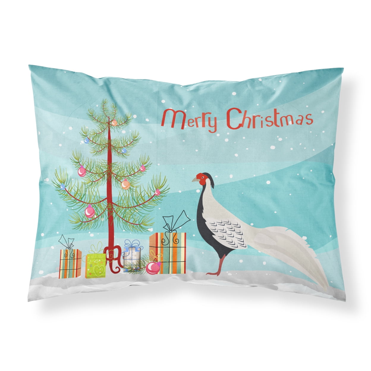 Silver Pheasant Christmas Fabric Standard Pillowcase - Silver
