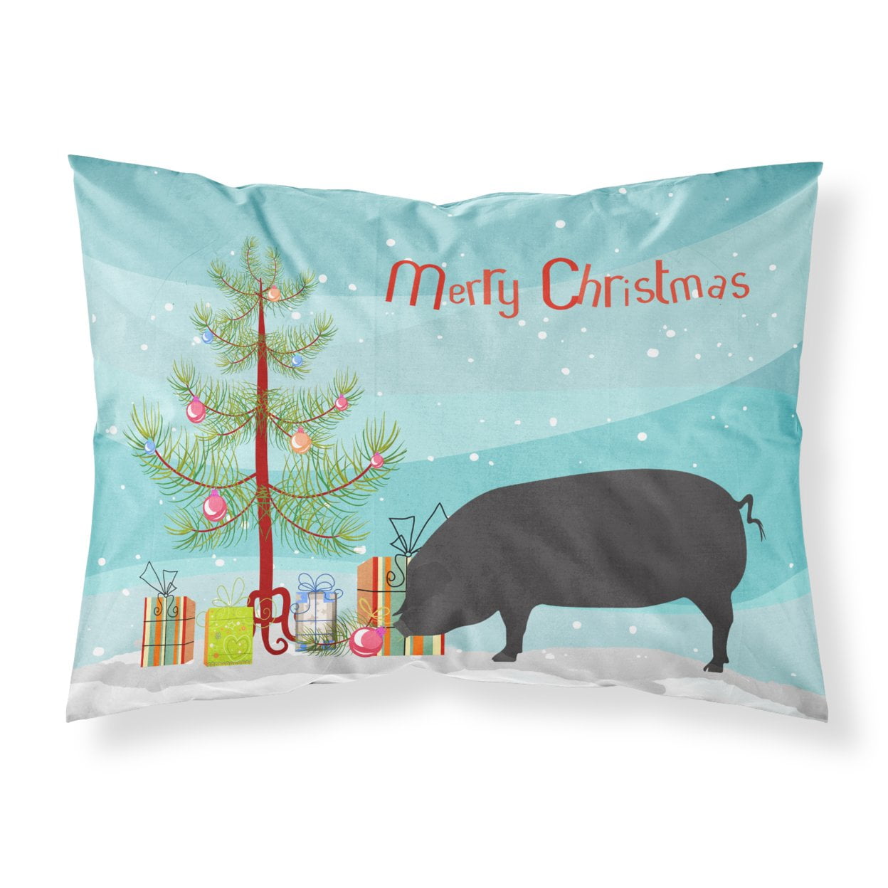 Devon Large Black Pig Christmas Fabric Standard Pillowcase