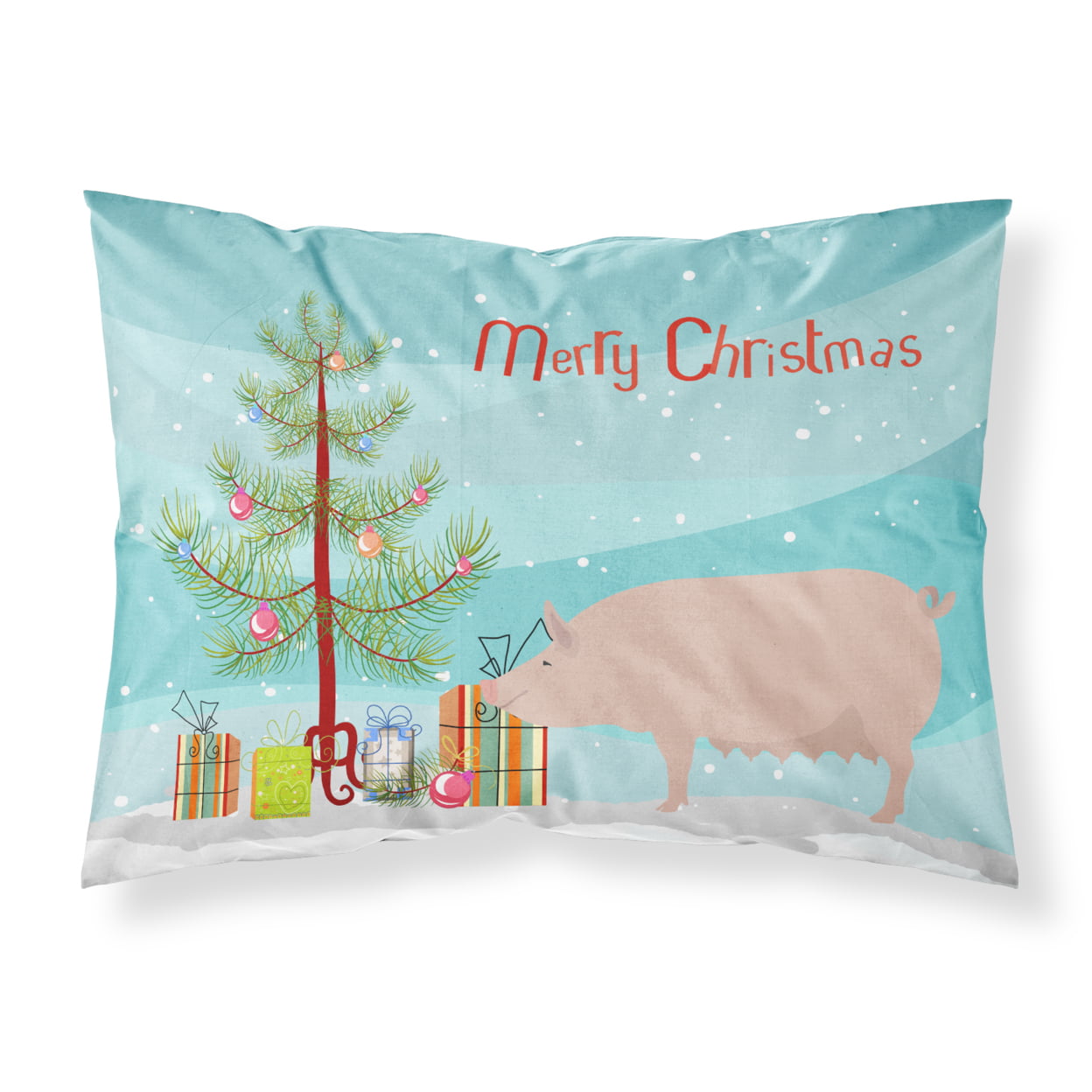 English Large White Pig Christmas Fabric Standard Pillowcase