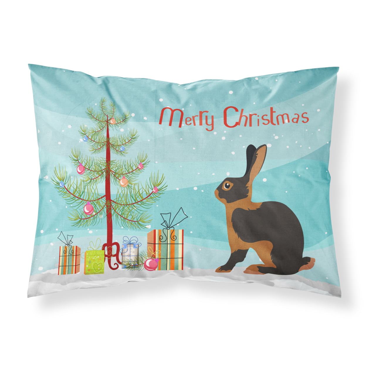 Picture of Carolines Treasures BB9330PILLOWCASE Tan Rabbit Christmas Fabric Standard Pillowcase