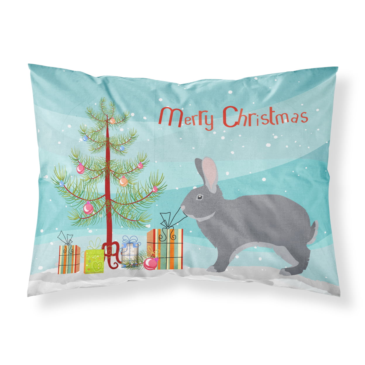 Giant Chinchilla Rabbit Christmas Fabric Standard Pillowcase