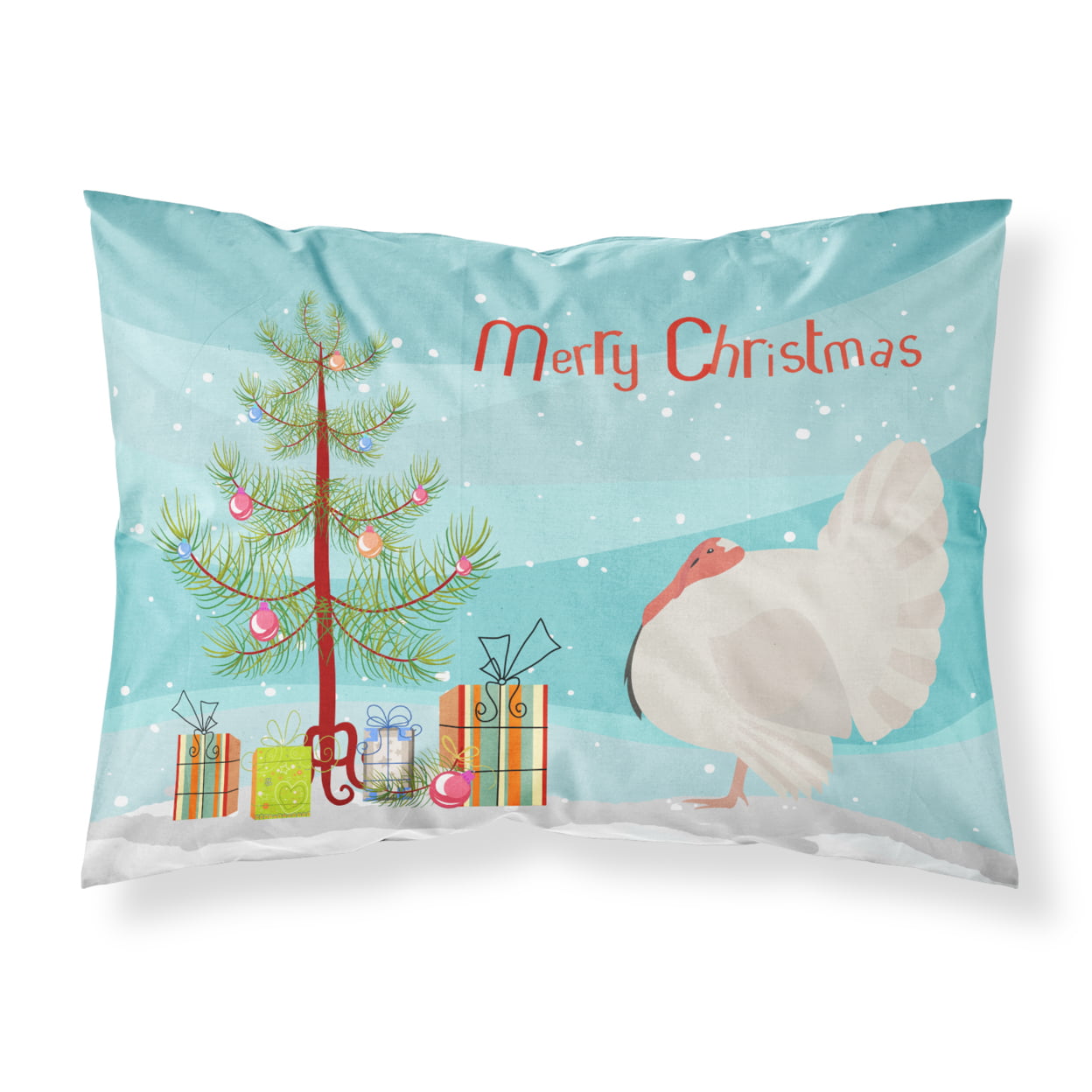 White Holland Turkey Christmas Fabric Standard Pillowcase - White
