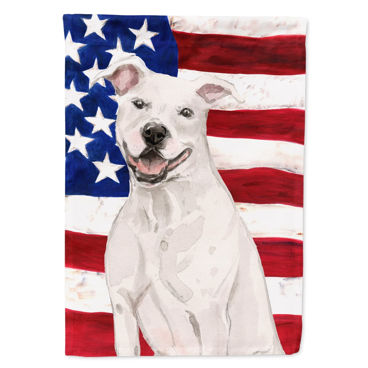 White Staffie Bull Terrier Patriotic Flag - Garden Size